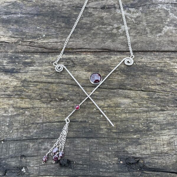 cross-tassel-garnet-necklace-sterling silver-sandrakernsjewellery