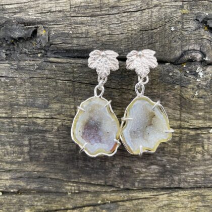 druzy-earrings-real leaf-sterling silver-sandrakernsjewellery